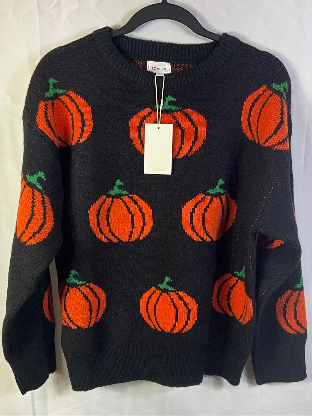 Lovelo Pumpkin Print Knit Crewneck Sweater Size Small